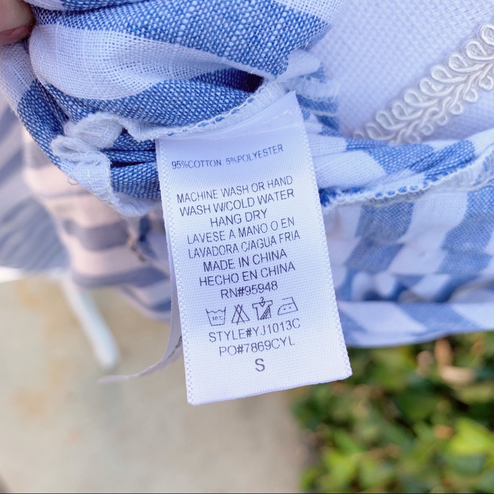 Wide Leg Linen Blue and White Striped Jumpsuit - Picture 6 of 6